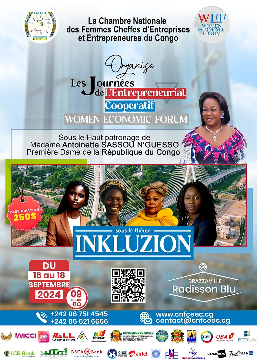 Affiche officielle — JEC-WEF, 1re édition, 16-18 septembre 2024, thème INKLUZION, Radisson Blu Brazzaville