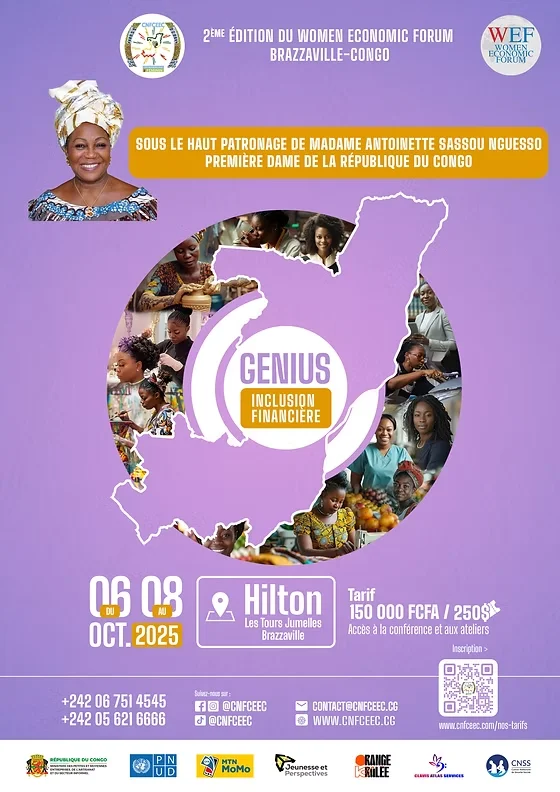Affiche officielle — 2e édition Women Economic Forum 2025, thème GENIUS, Brazzaville